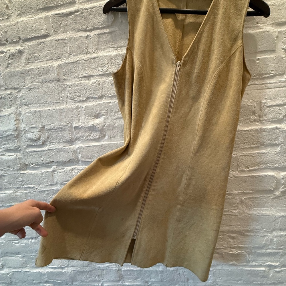 Vintage Suede Tan Zip-front Dress